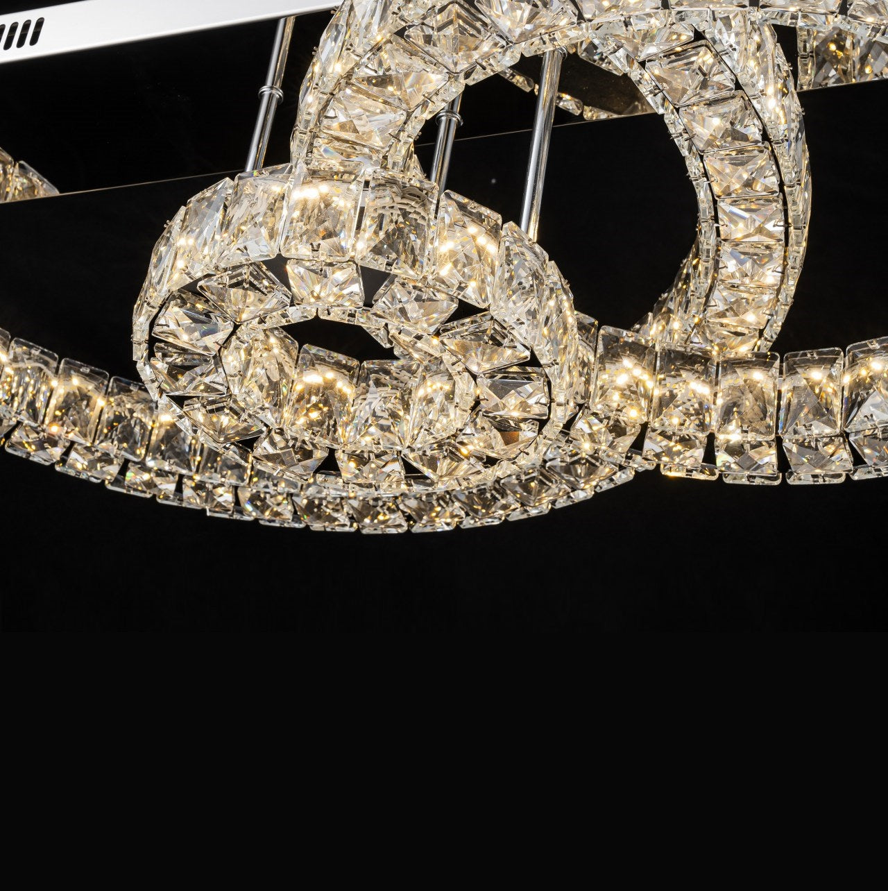 Plafón Cristal Circular Salón INFINITY | Cromo 3 Aros LED