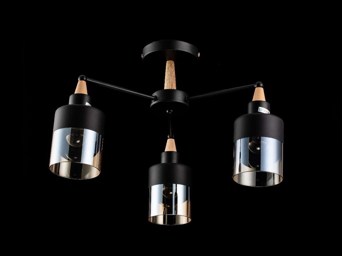 Lámpara Techo Cristal Cilíndrica Salón COPENHAGEN | Negro 3 Luces
