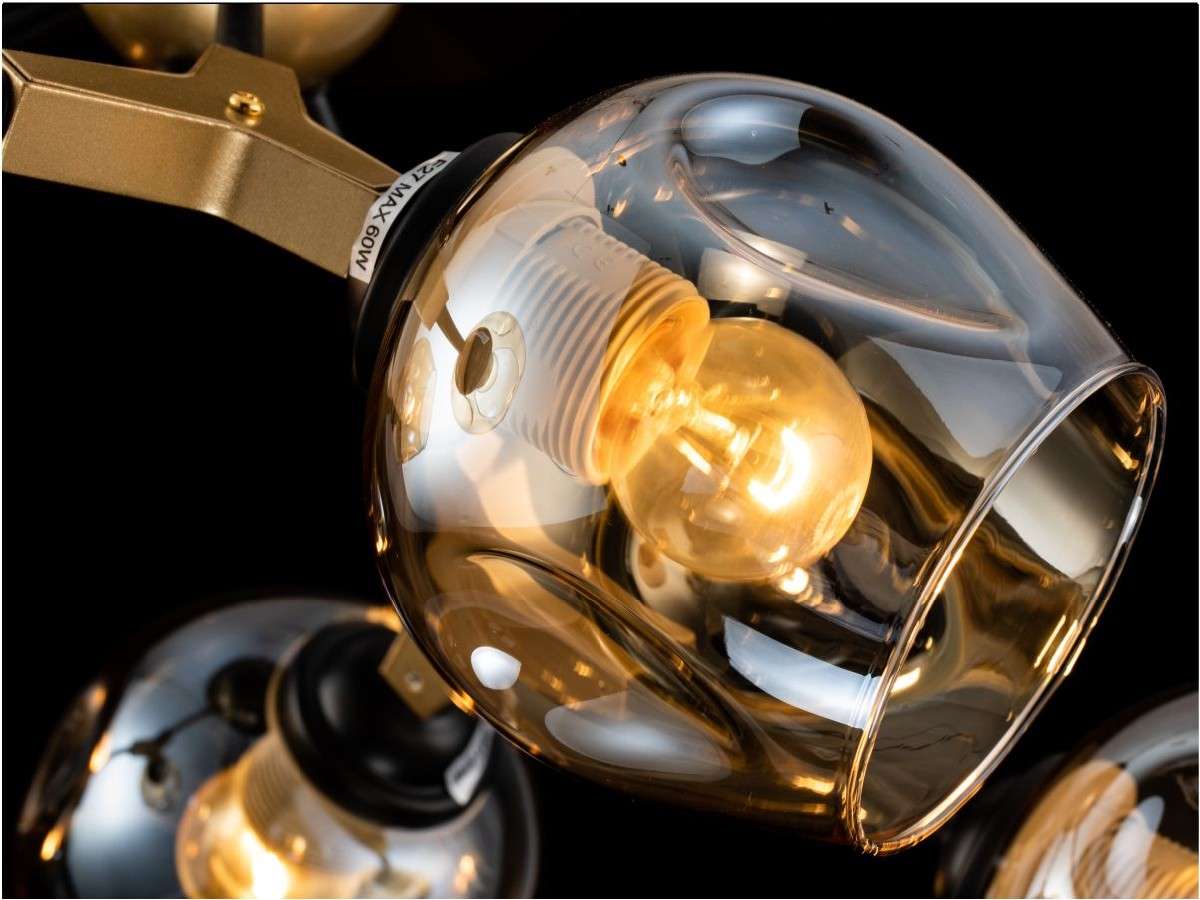 Lámpara Techo Cristal Ahumado Salón TRANSFORMER | Negro 6 Luces