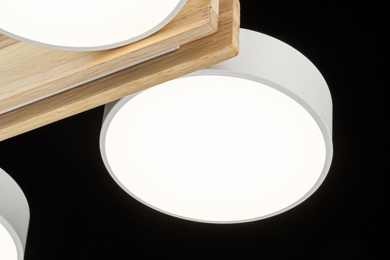 Plafón LED Madera Circular Salón NORDIC | Blanco 4 Luces CCT