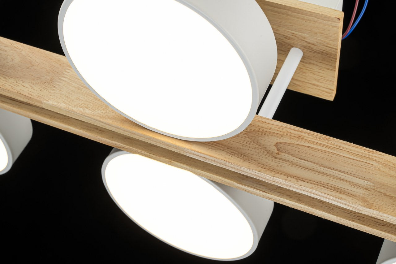 Plafón LED Madera Circular Salón NORDIC | Blanco 6 Luces CCT