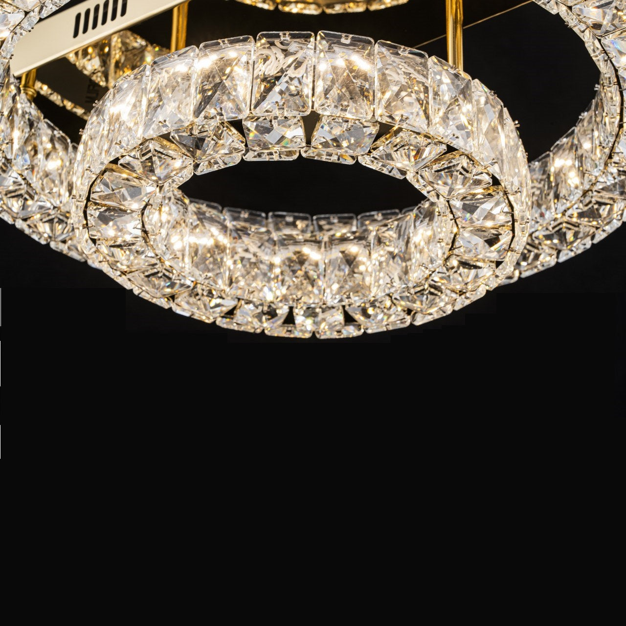 Plafón Cristal Circular Salón INFINITY | Dorado 2 Aros LED