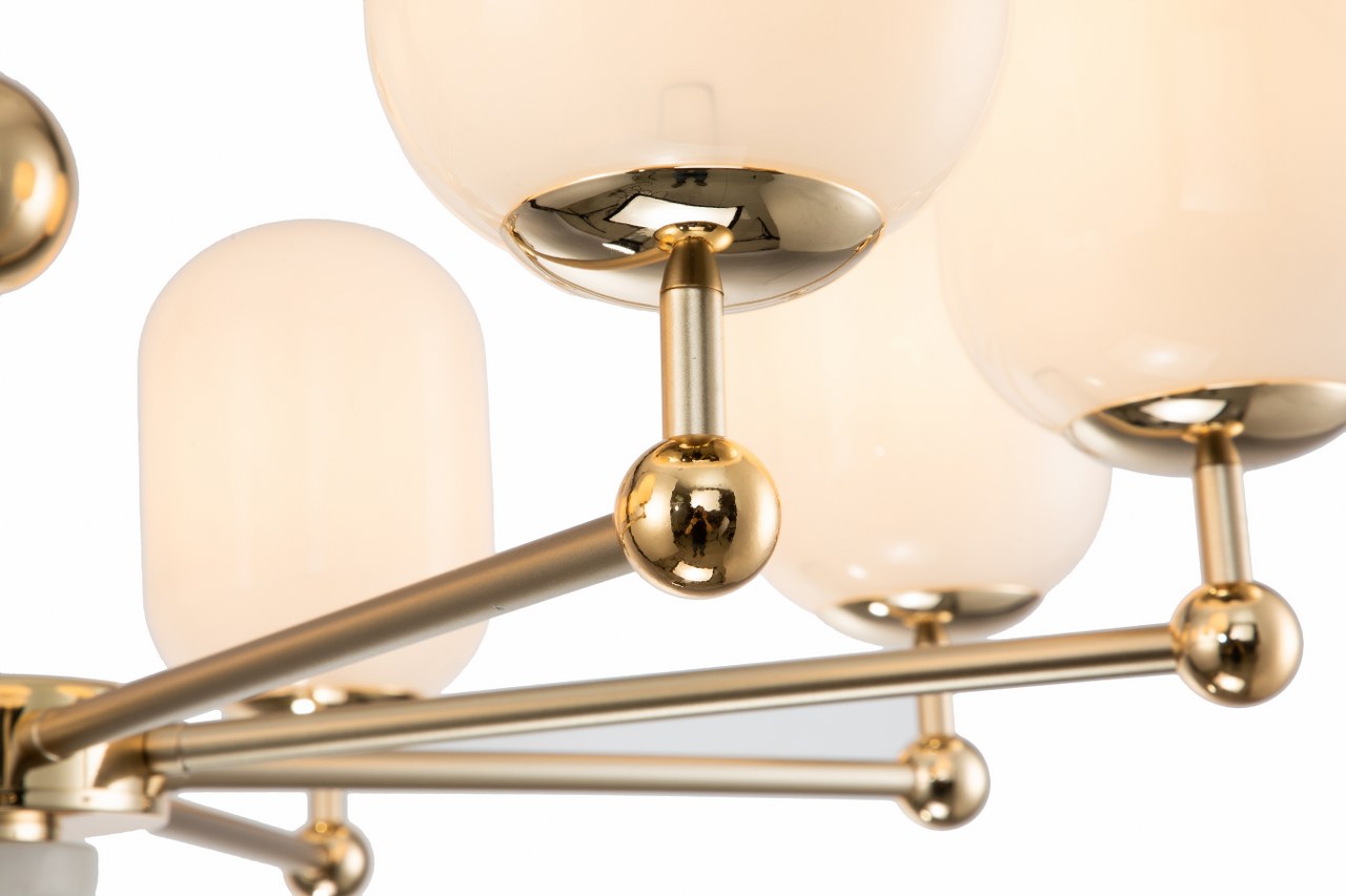 Lámpara Techo Cristal Opal Salón PACA | Dorado 8 Luces E14