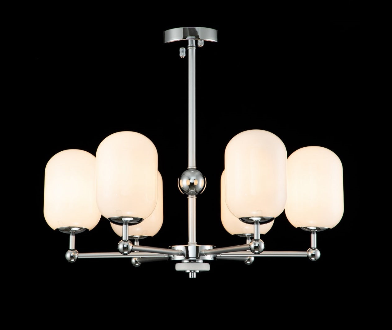 Lámpara Techo Cristal Opal Salón PACA | Cromo 6 Luces E14