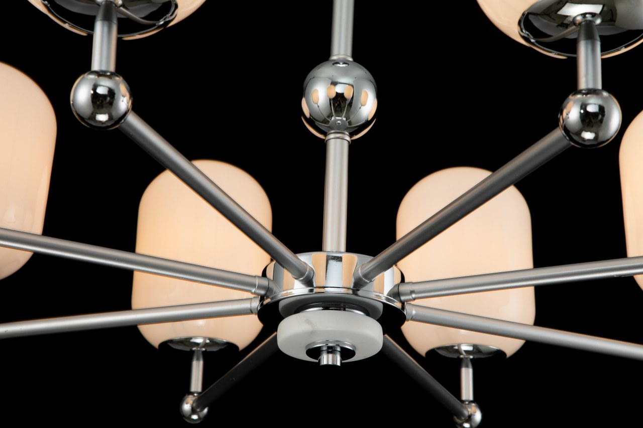 Lámpara Techo Cristal Opal Salón PACA | Cromo 8 Luces E14