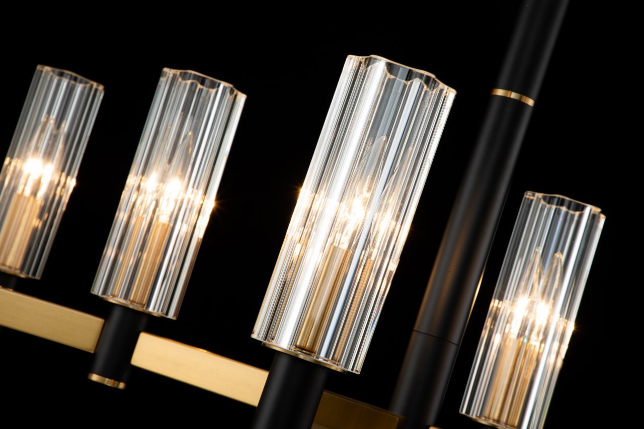 Lámpara Techo Cristal Lineal Salón NOEL | Negro/Dorado 8 Luces