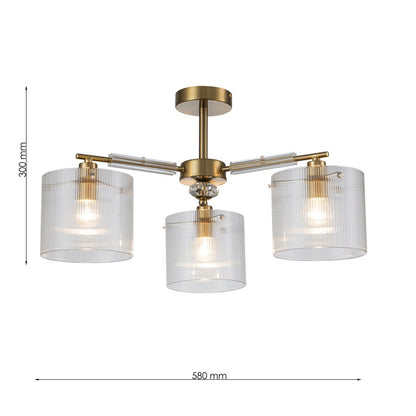 Lámpara Techo Cristal Cilíndrica Salón CAVAYA | Dorado 3 Luces