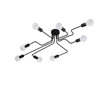 Lámpara Techo Metal Lineal Salón CLEBER | Negro 8 Luces E27