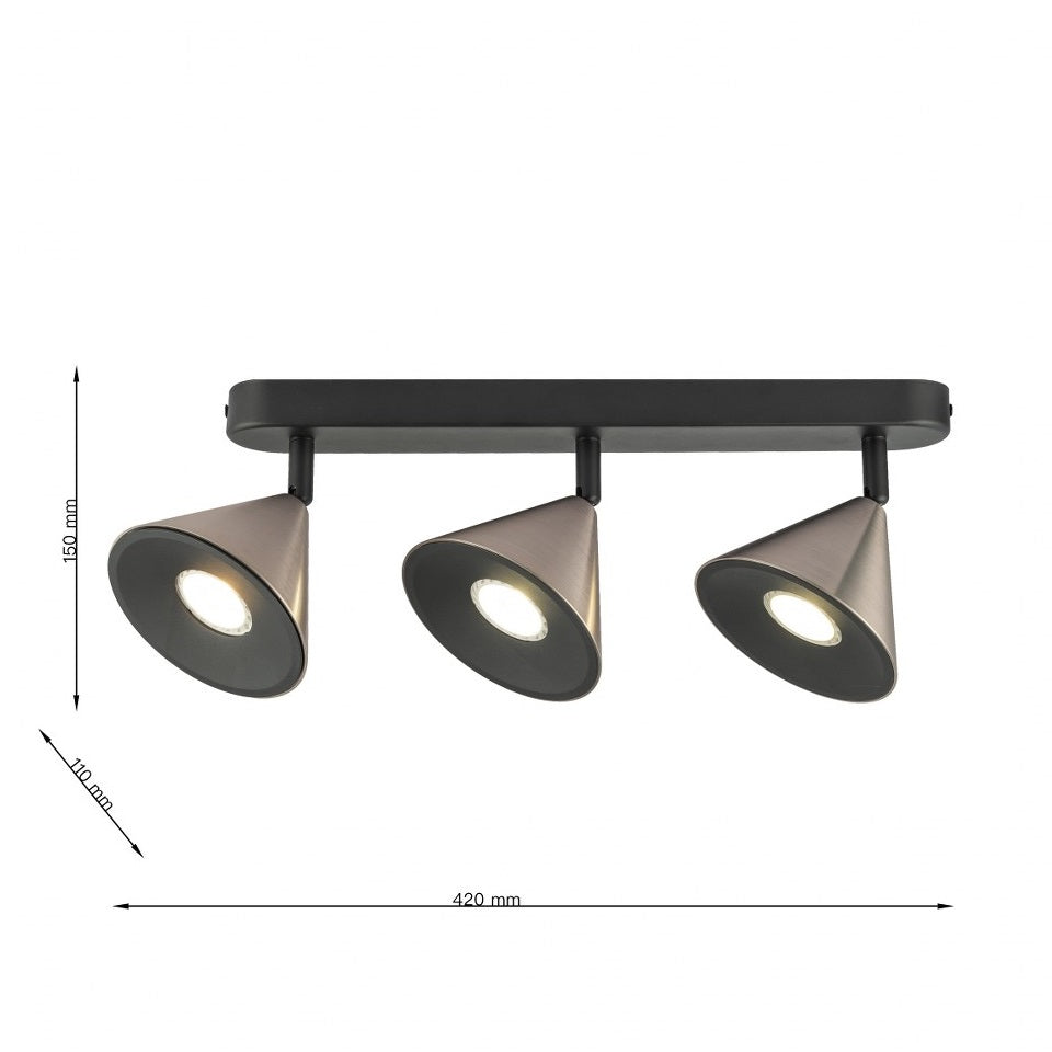 Tres Focos de Superficie con bombilla GU10 Gris