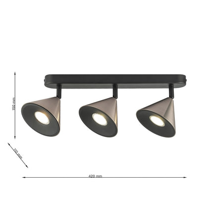 Tres Focos de Superficie con bombilla GU10 Gris