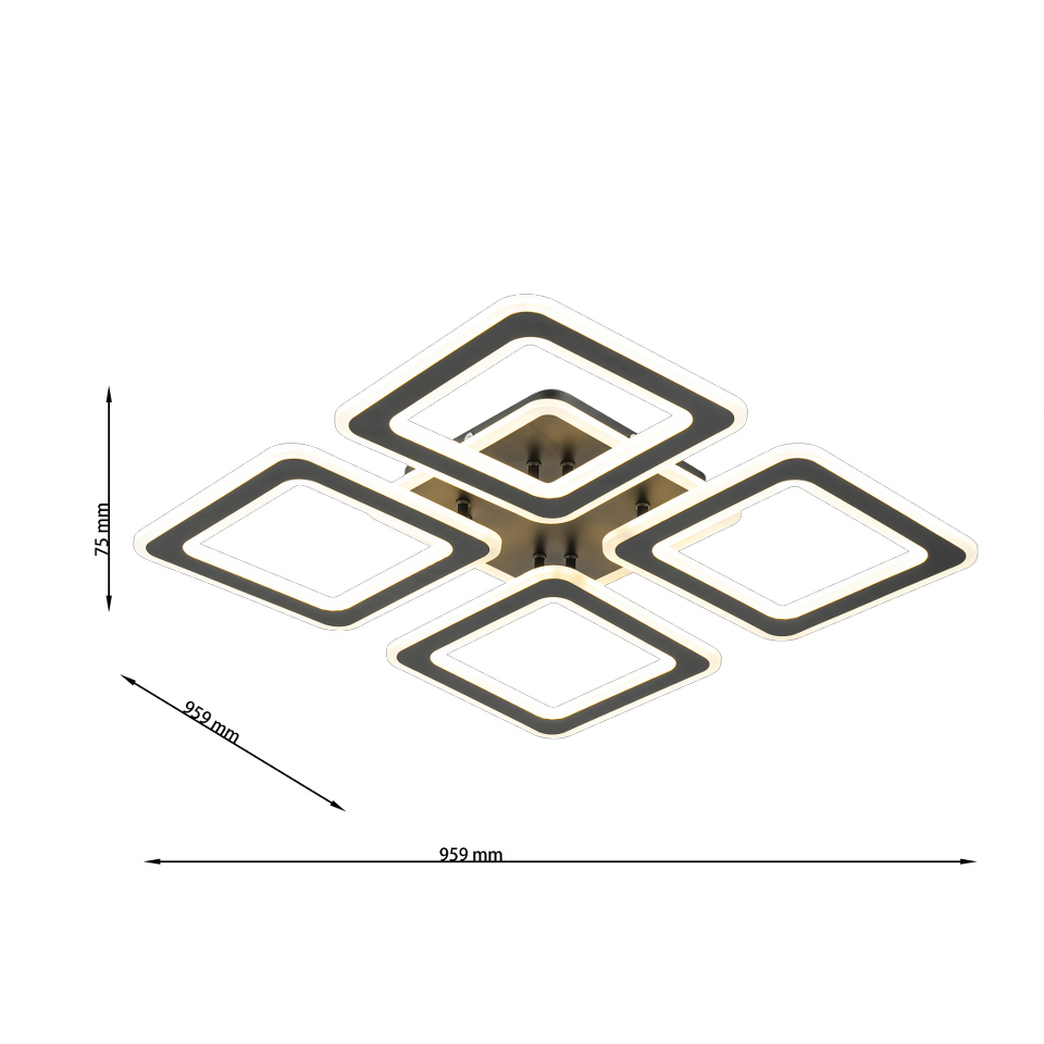 Lampara Led 4 Brazos Cuadrados Negro