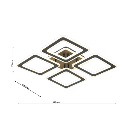 Lampara Led 4 Brazos Cuadrados Negro