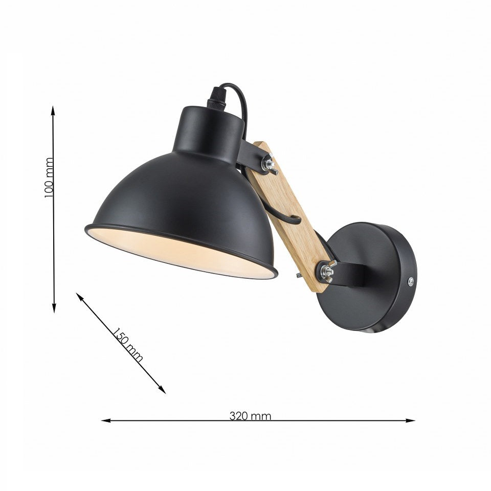 Aplique de Pared Con Madera E27 Negro