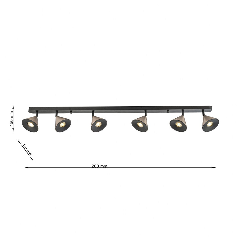 Lampara de Techo Horn 6 focos modernos con bombilla GU10 Gris