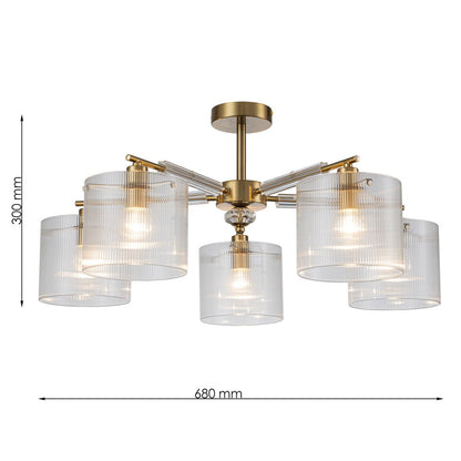 Lámpara Techo Cristal Cilíndrica Salón CAVAYA | Dorado 5 Luces