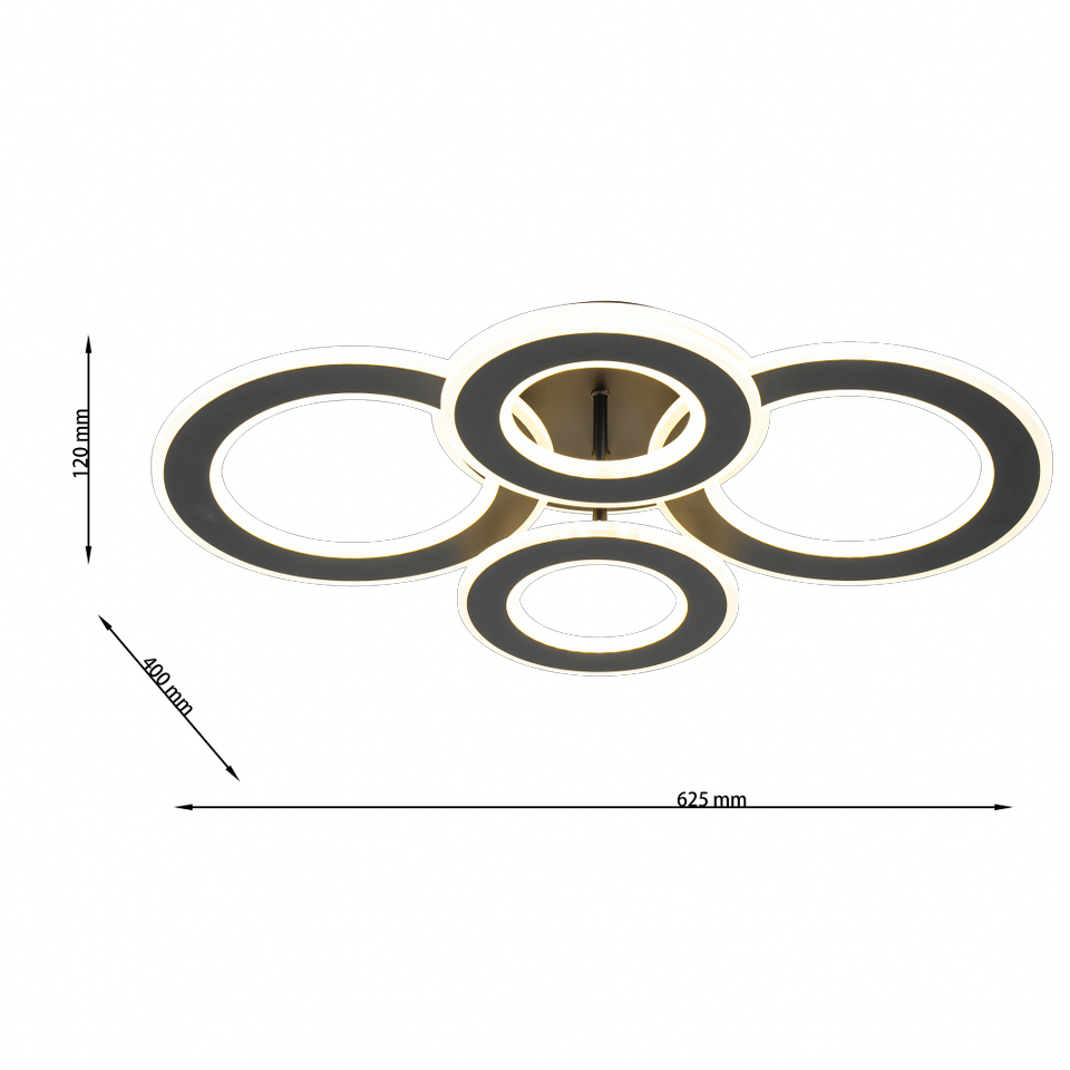 Lampara de 4 aros CCT Regulable Negro