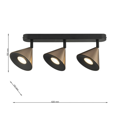 Tres Focos de Superficie con bombilla GU10 Bronce