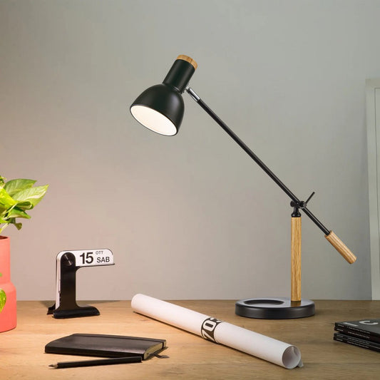 Lampara De Mesa Estilo Nordico E27 Negro