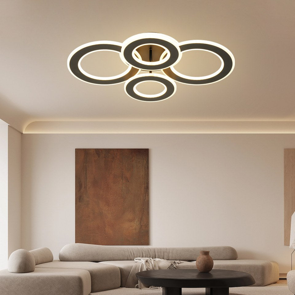 Lampara de 4 aros CCT Regulable Negro