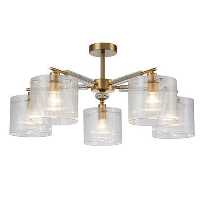 Lámpara Techo Cristal Cilíndrica Salón CAVAYA | Dorado 5 Luces