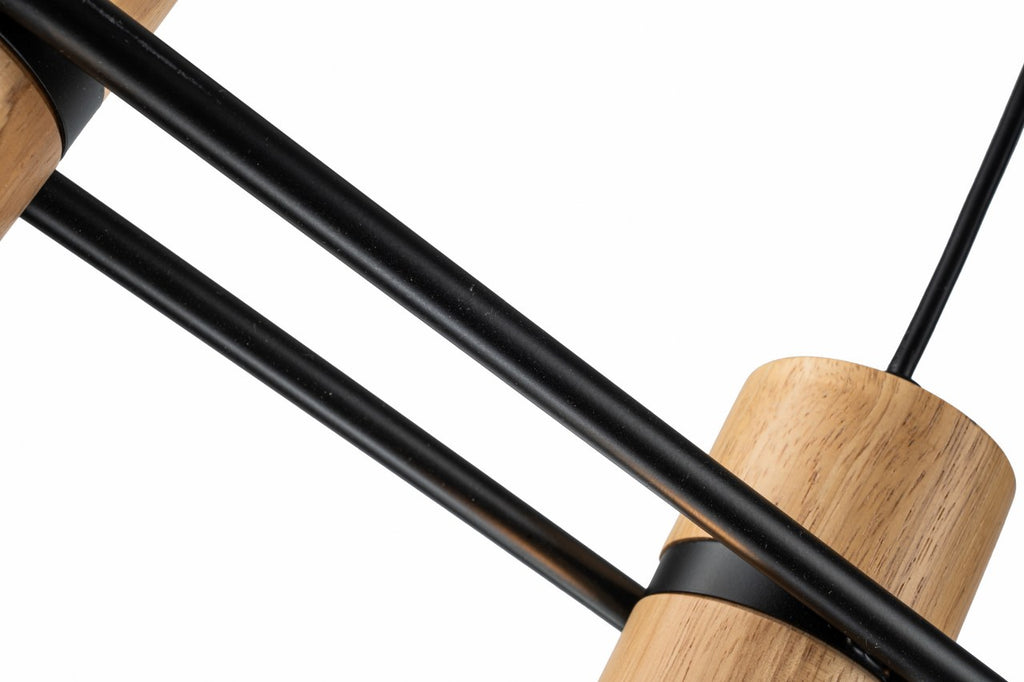 Lámpara Colgante Madera Salón WOODY | Negro/Natural 5 Luces E27