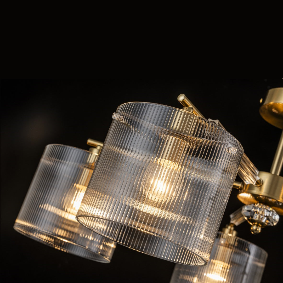 Lámpara Techo Cristal Cilíndrica Salón CAVAYA | Dorado 5 Luces