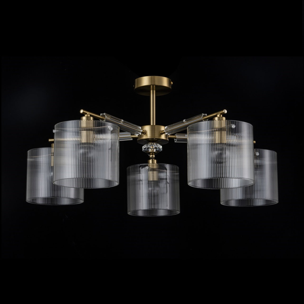Lámpara Techo Cristal Cilíndrica Salón CAVAYA | Dorado 5 Luces