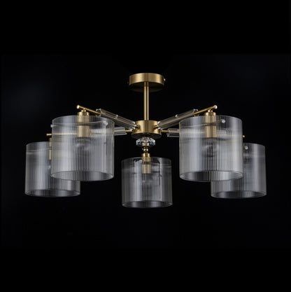 Lámpara Techo Cristal Cilíndrica Salón CAVAYA | Dorado 5 Luces