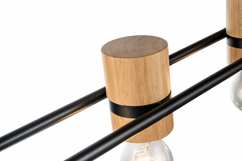 Lámpara Colgante Madera Salón WOODY | Negro/Natural 5 Luces E27