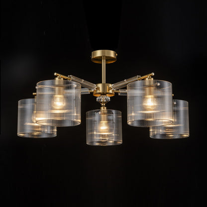 Lámpara Techo Cristal Cilíndrica Salón CAVAYA | Dorado 5 Luces
