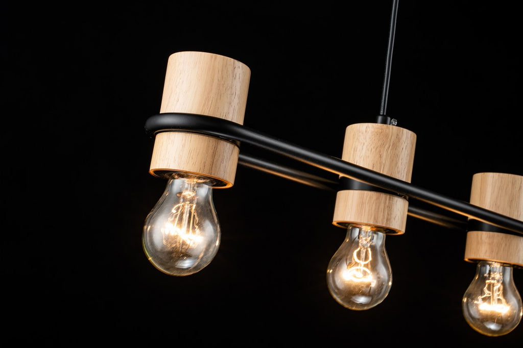 Lámpara Colgante Madera Salón WOODY | Negro/Natural 5 Luces E27