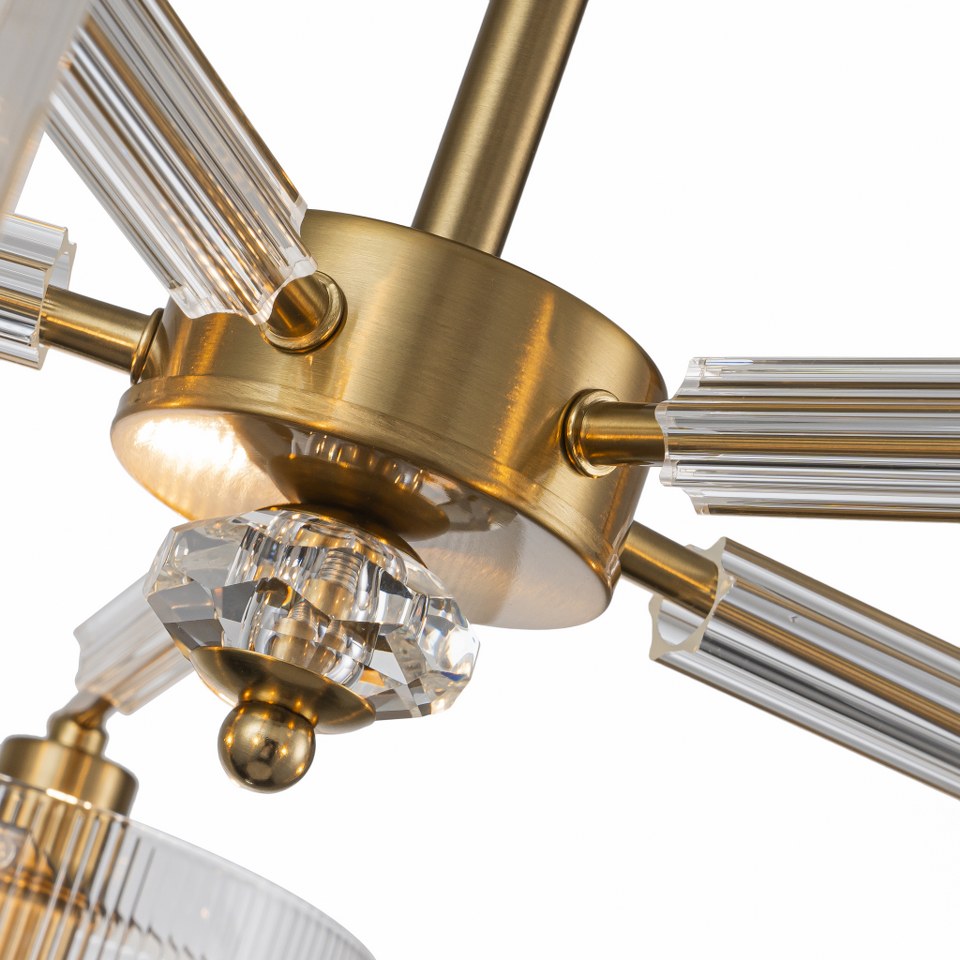 Lámpara Techo Cristal Cilíndrica Salón CAVAYA | Dorado 5 Luces