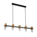 Lámpara Colgante Madera Salón WOODY | Negro/Natural 5 Luces E27