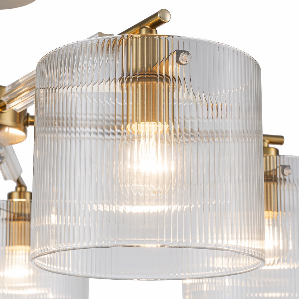 Lámpara Techo Cristal Cilíndrica Salón CAVAYA | Dorado 5 Luces