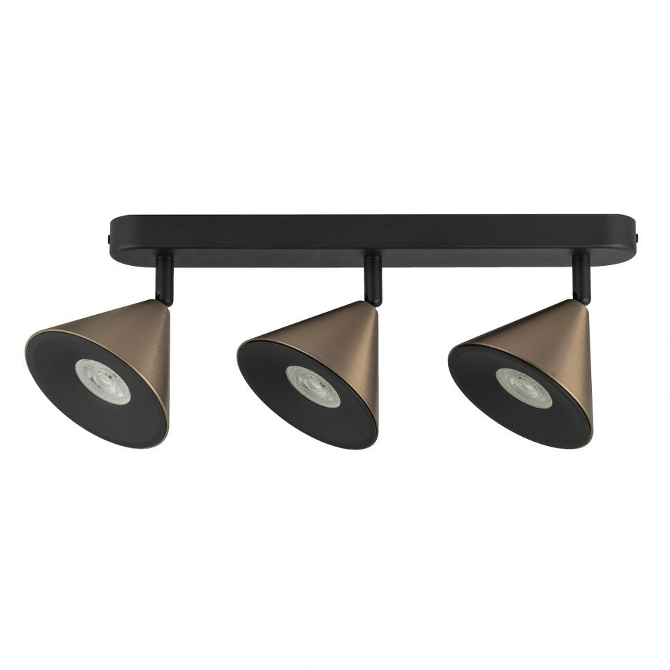 Tres Focos de Superficie con bombilla GU10 Bronce