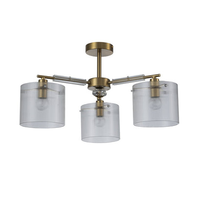 Lámpara Techo Cristal Cilíndrica Salón CAVAYA | Dorado 3 Luces
