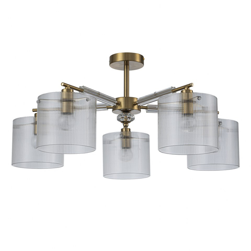Lámpara Techo Cristal Cilíndrica Salón CAVAYA | Dorado 5 Luces