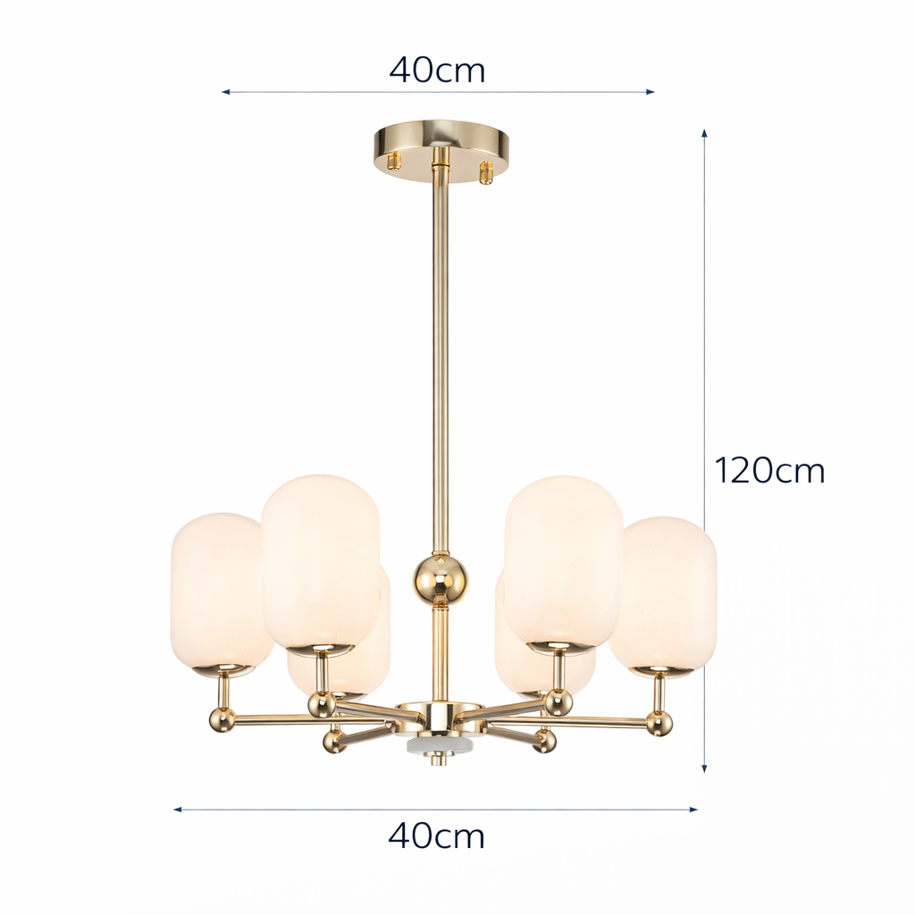 Lámpara Colgante Cristal Opal Salón PACA | Oro 6 Luces E14