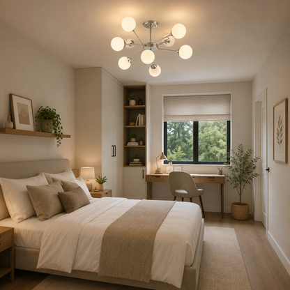 Lámpara Techo Cristal Opal Salón MILAN | Níquel 8 Luces E14