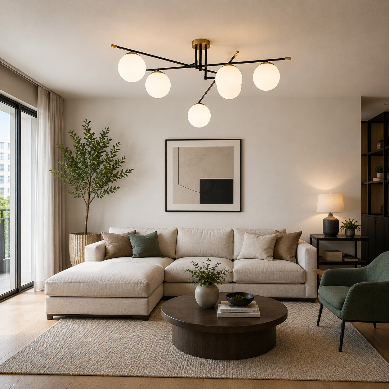 Lámpara Techo Cristal Opal Salón NOSTALGIA | Negro/Oro 6 Luces