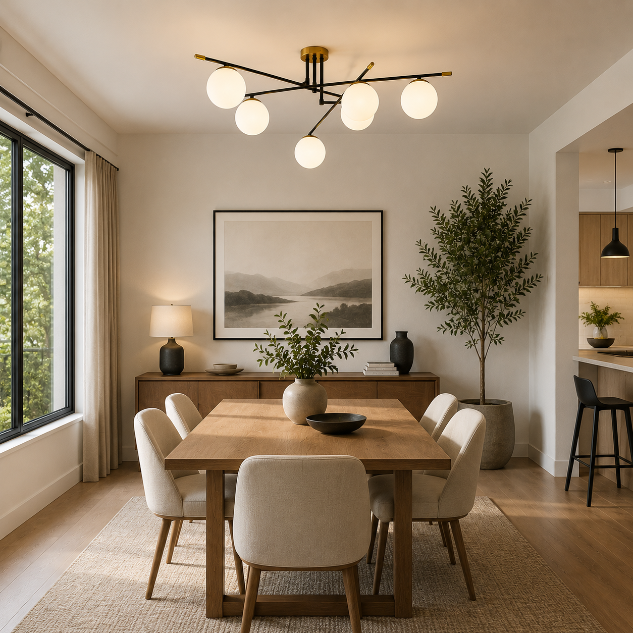 Lámpara Techo Cristal Opal Salón NOSTALGIA | Negro/Oro 6 Luces