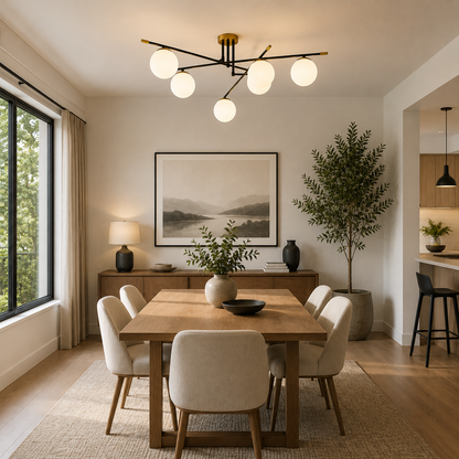 Lámpara Techo Cristal Opal Salón NOSTALGIA | Negro/Oro 6 Luces