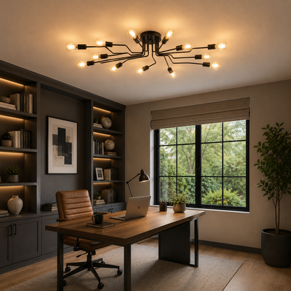 Lámpara Techo Metal Lineal Salón CLEBER | Negro 12 Luces E27
