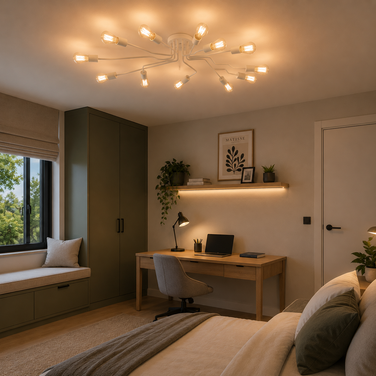 Lámpara Techo Metal Lineal Salón CLEBER | Blanco 12 Luces E27