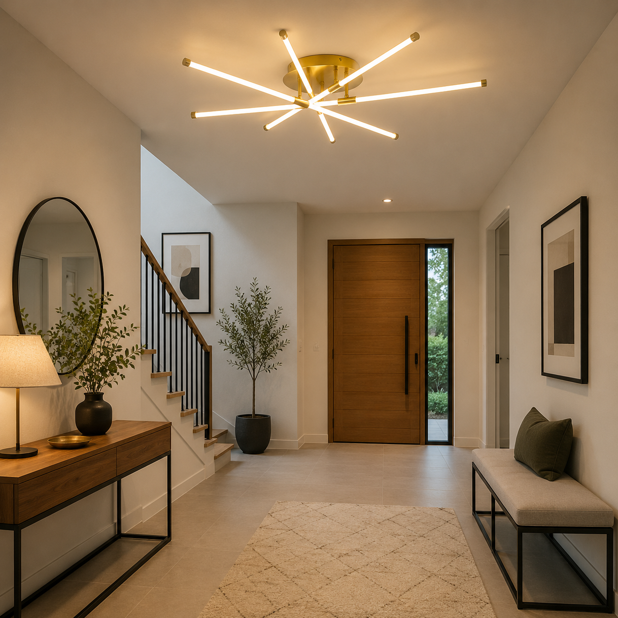 Lámpara LED Lineal Techo Salón FUSION | Oro 8 Luces CCT