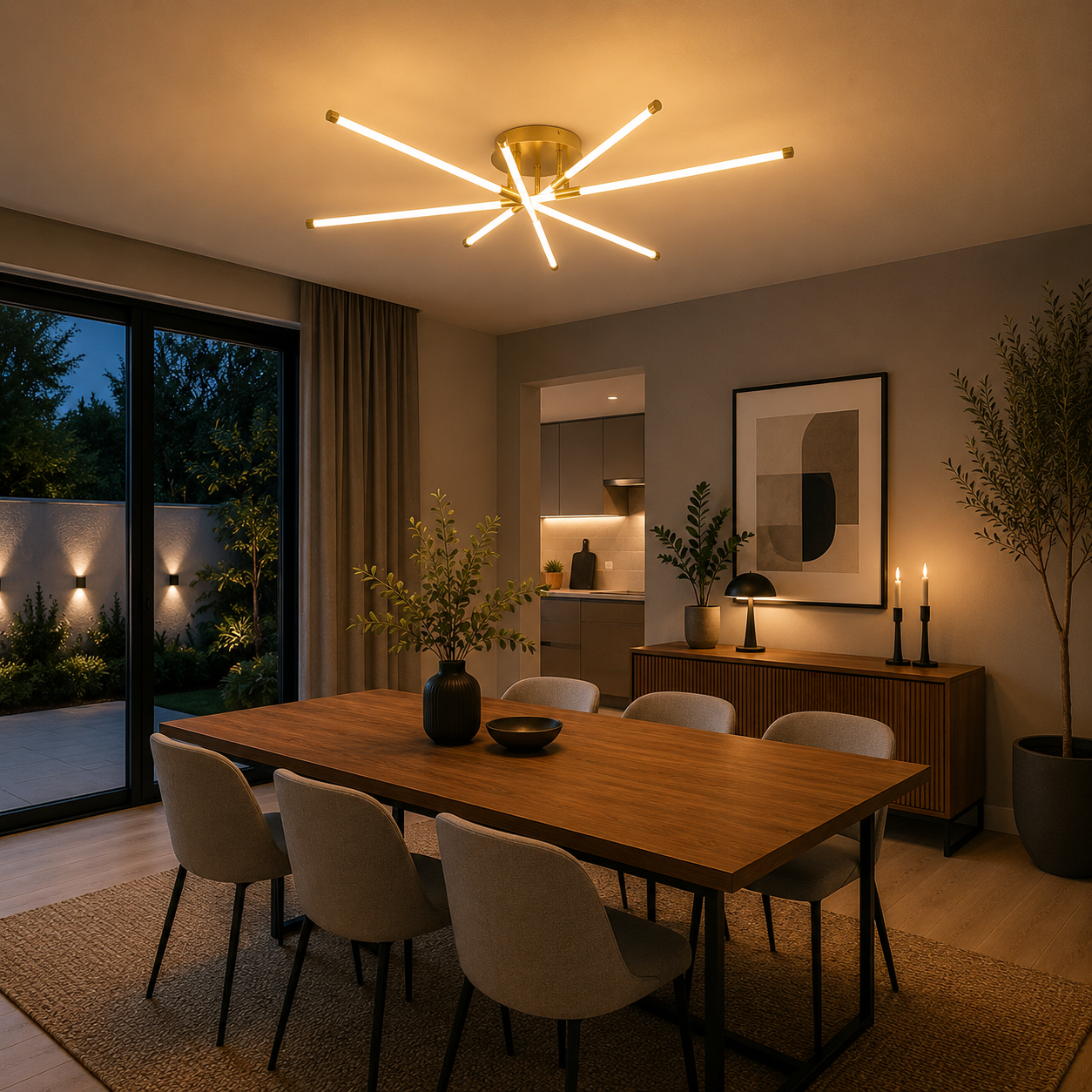 Lámpara LED Lineal Techo Salón FUSION | Oro 8 Luces CCT