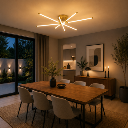 Lámpara LED Lineal Techo Salón FUSION | Oro 8 Luces CCT
