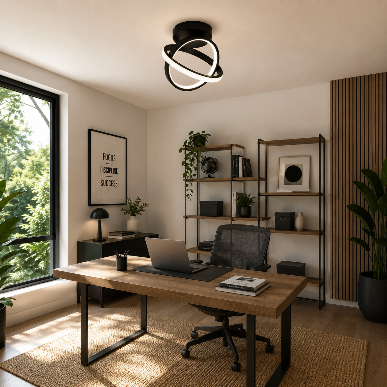 Plafón LED Aros Esféricos Salón VIAN | Negro 4500K Luz Natural