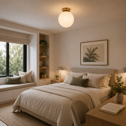 Plafón Esférico Cristal Opal Salón MOON | Oro 1 Luz E27