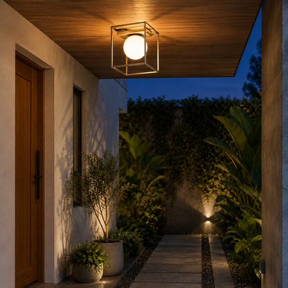 Plafón Cubo Metal Salón MONER | Oro Cristal Opal 1 Luz G9